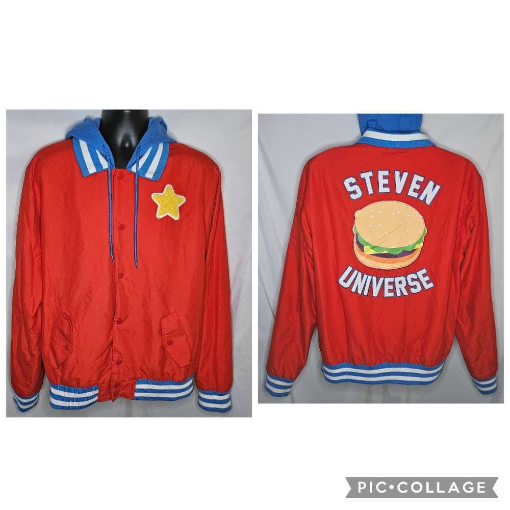 Cartoon Network Red Steven Universe Varsity Snap Hoodie Jacket Cheeseburger L